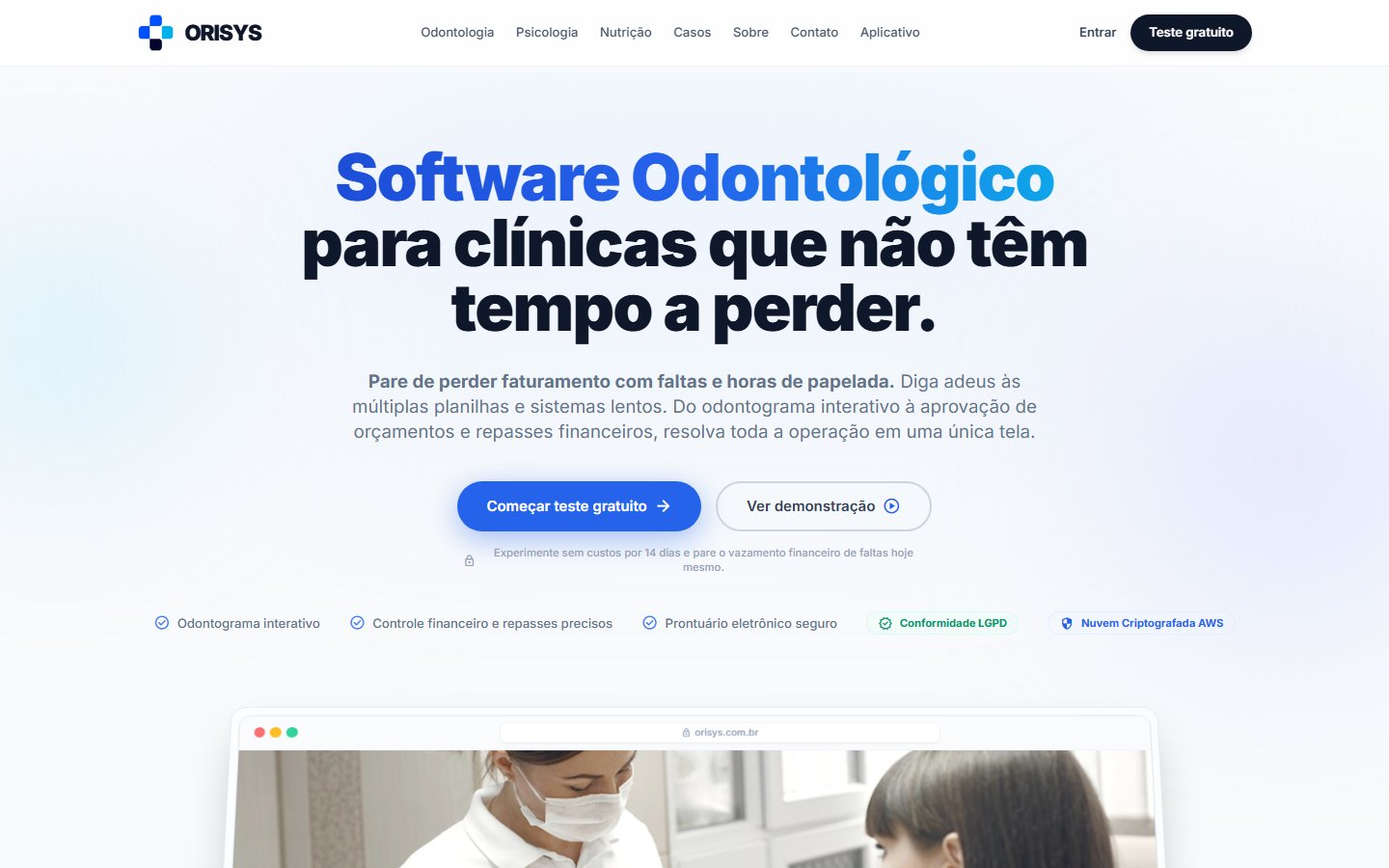 Plataforma Orisys para gestão de clínicas, projeto desenvolvido pela TKCode